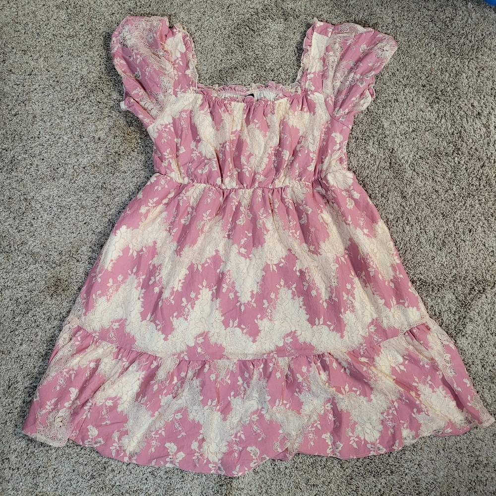 Torrid Pink and Cream Floral Ruffle Babydoll Dress
